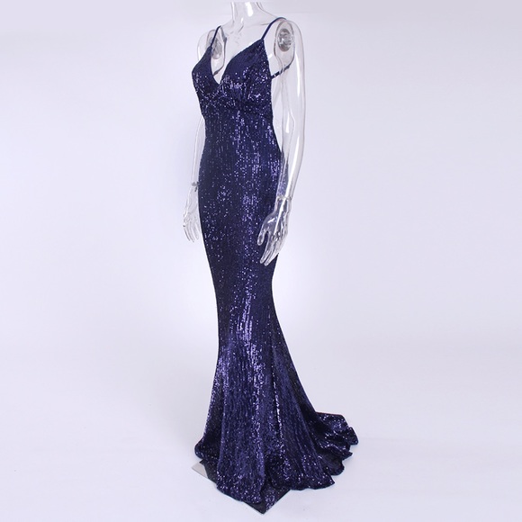 🔴Sequin Blue Maxi Dress Prom WeddingEvening Gown - Picture 6 of 7